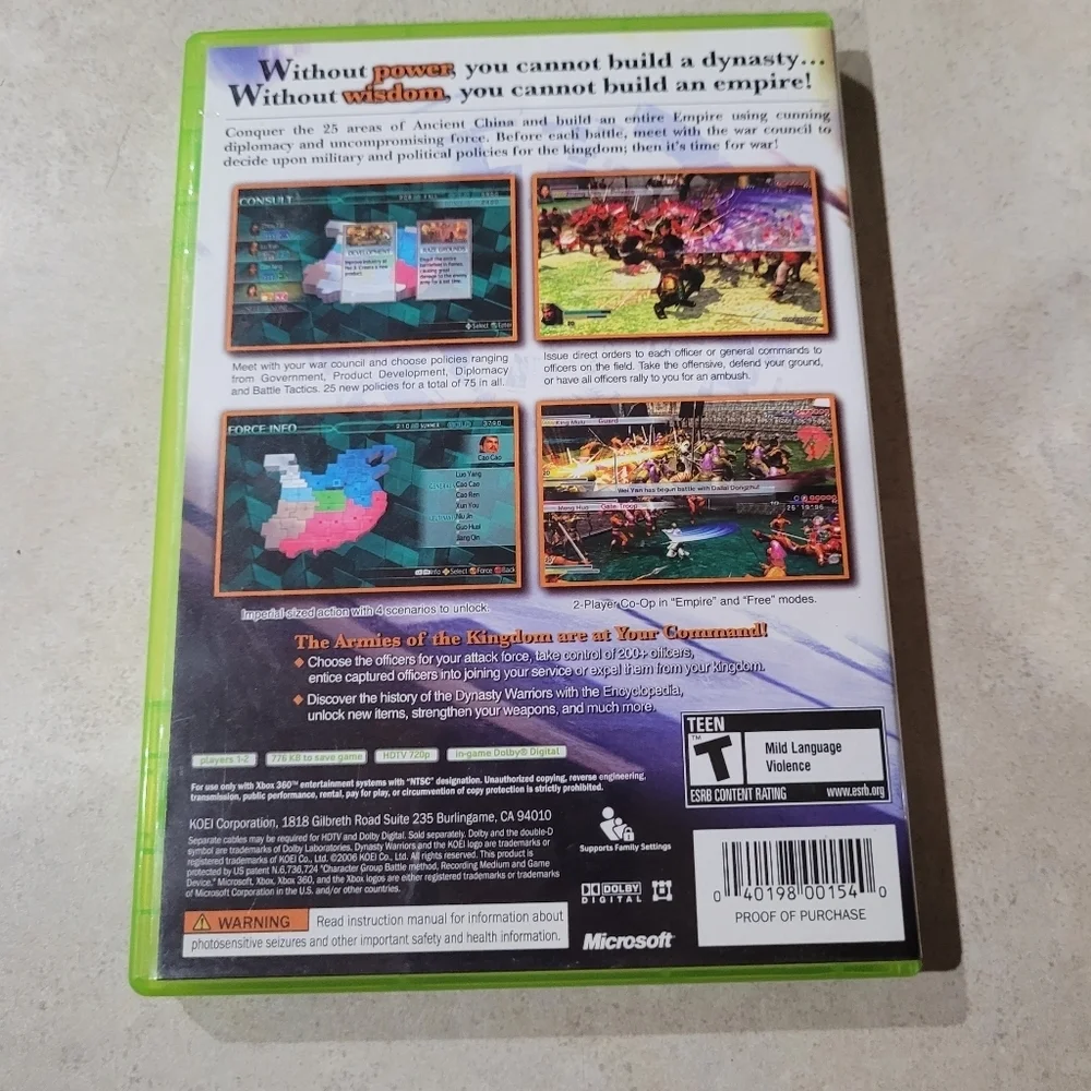 Dynasty Warriors 5 Empires Microsoft Xbox 360 Tested Complete